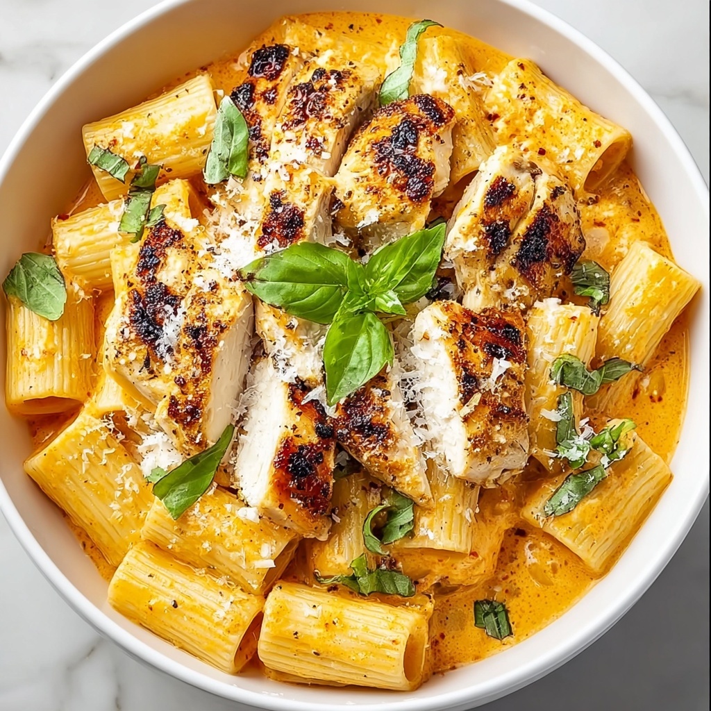 Burst Cherry Tomato Basil Chicken Rigatoni Recipe - Recipe Image
