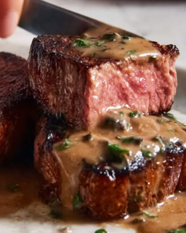 Peppercorn-Crusted Filet Mignon with Creamy Green Peppercorn Sauce Recipe