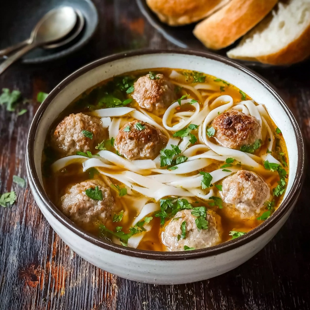 Easy Meatball Soup with Noodles Recipe - Recipe Image