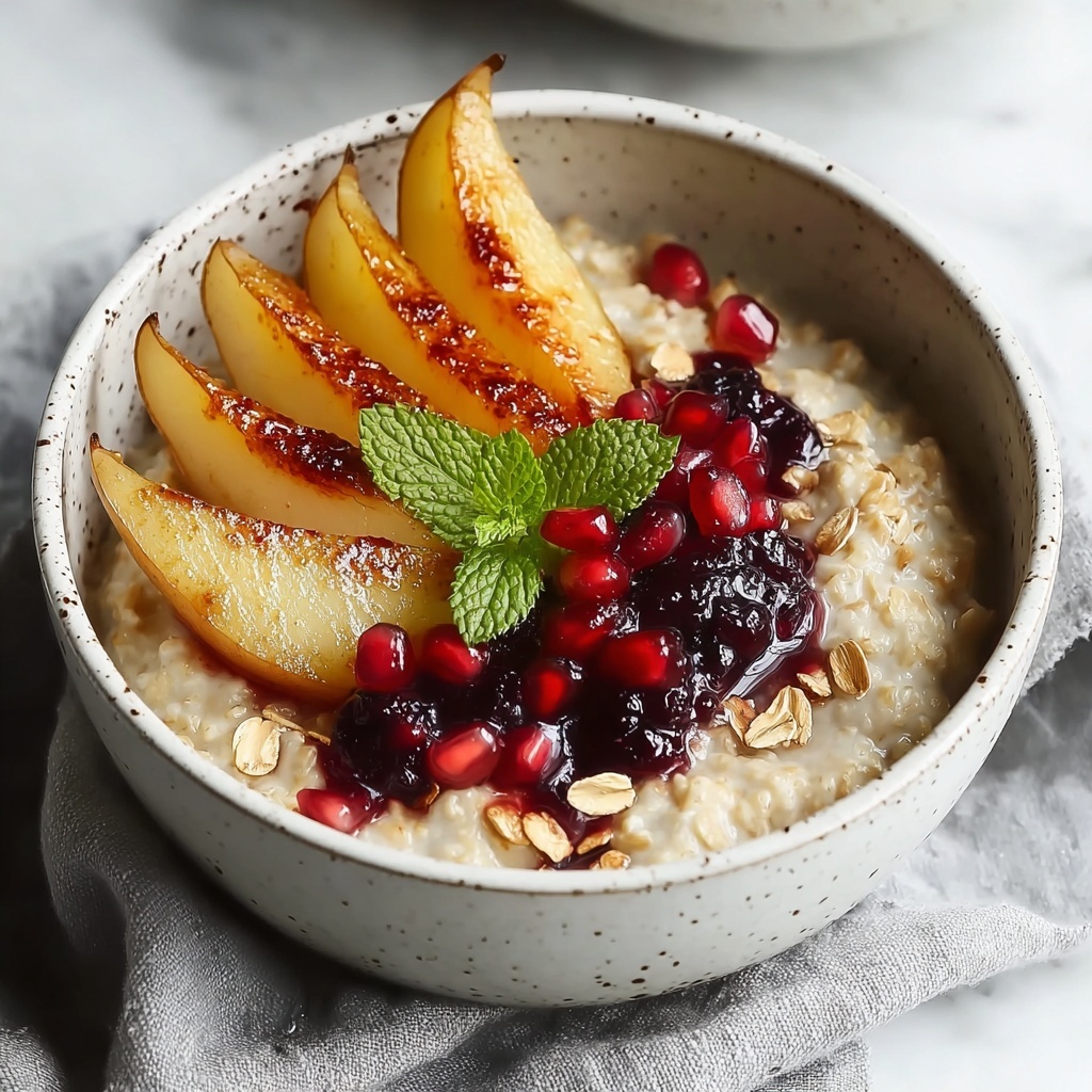 Steel Cut Oats with Maple Roasted Pears and Pomegranate Recipe - Recipe Image