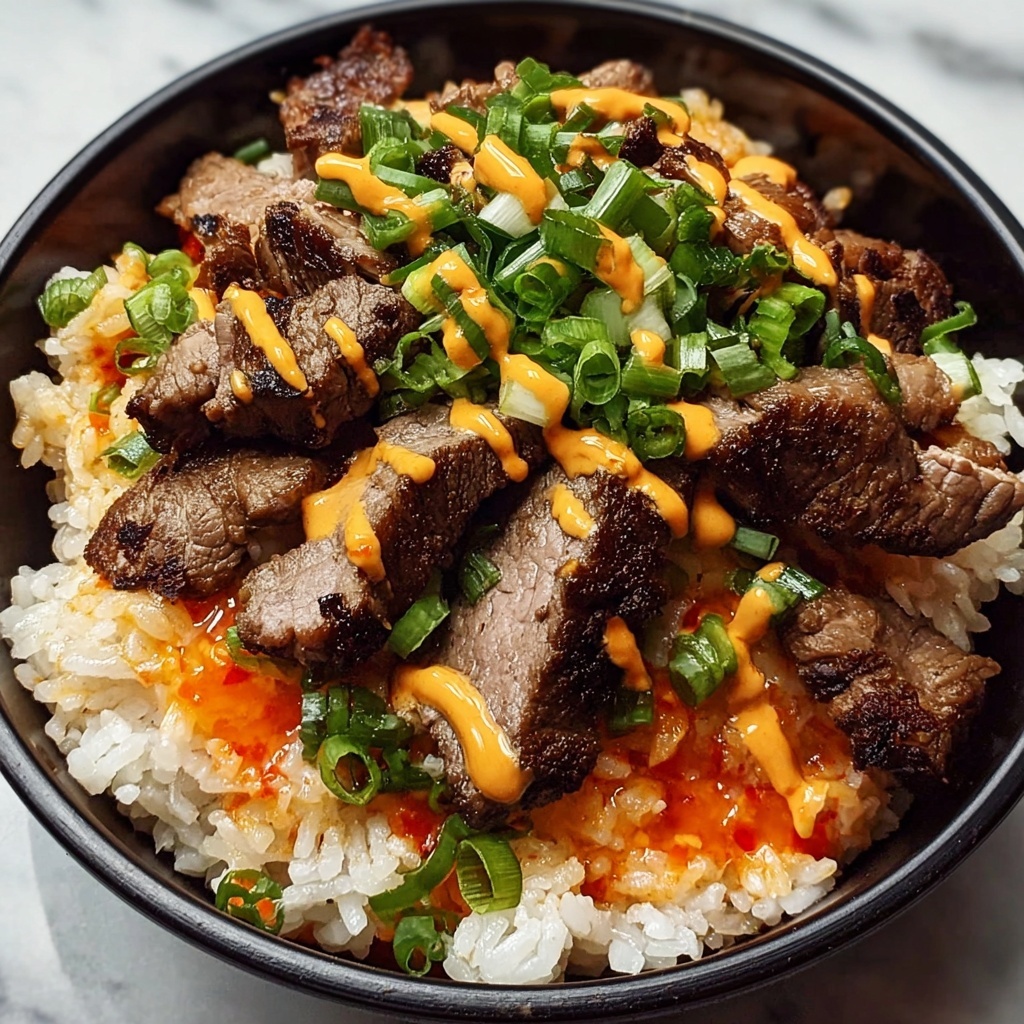 Korean BBQ Steak Rice Bowls with Spicy Cream Sauce Recipe - Recipe Image