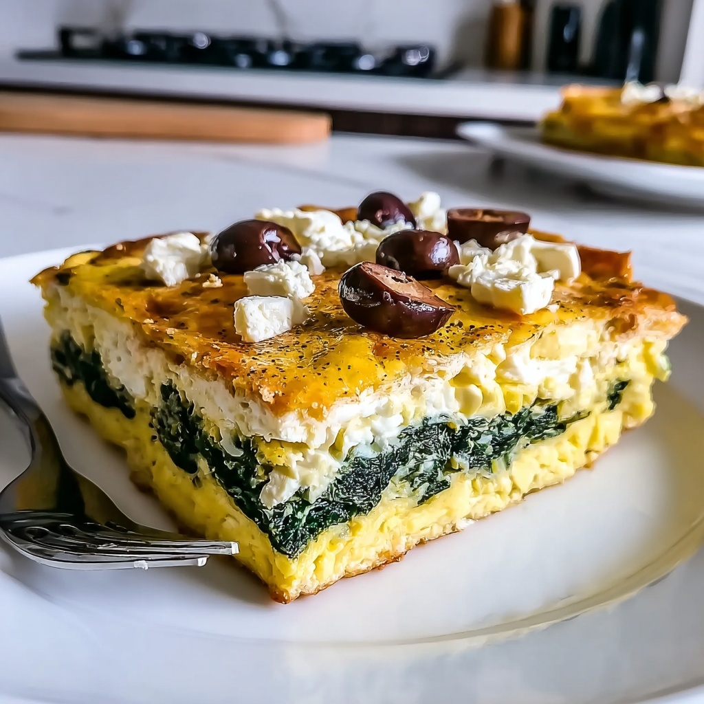 Greek Egg Casserole with Feta, Olives, and Spinach Recipe - Recipe Image