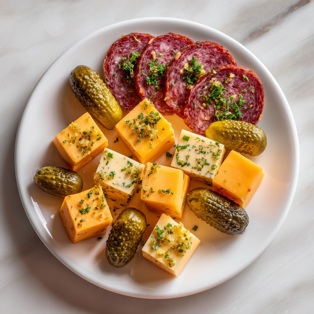Easy Marinated Cheese Appetizer with Salami & Pickles Recipe - Recipe Image