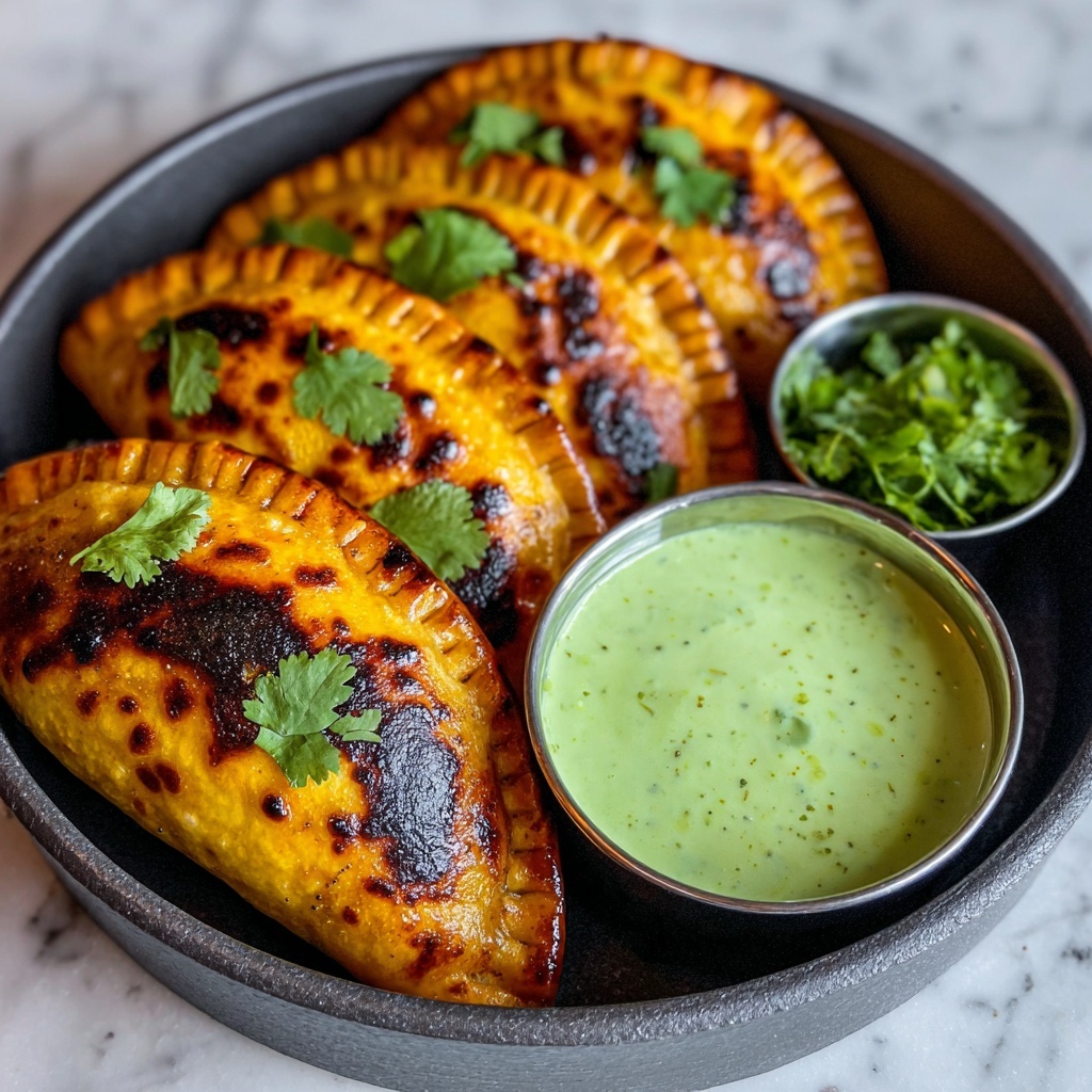 Curried Potato Pasties with Quick Coriander Chutney Recipe - Recipe Image
