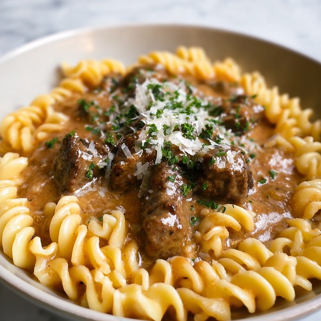 Slow Cooker Creamy Garlic Beef Pasta Recipe - Recipe Image