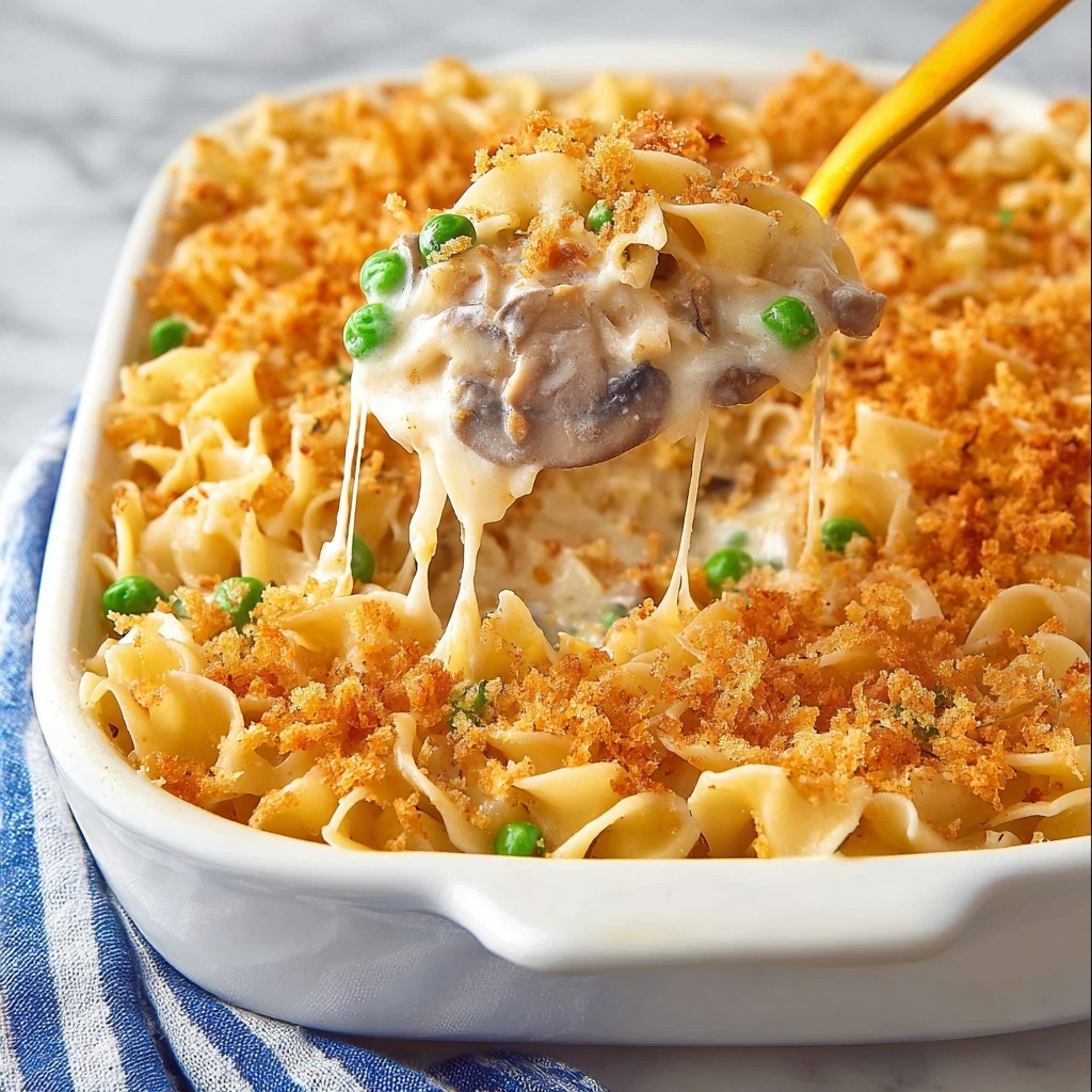Creamy Tuna Noodle Casserole with Cheddar and Panko Topping Recipe - Recipe Image