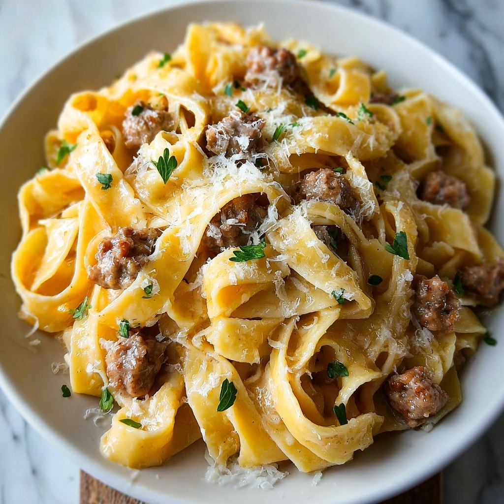 Creamy Italian Sausage Fettuccine Recipe - Recipe Image