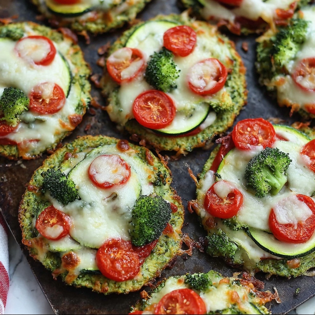 Mini Veggie Pizzas with Broccoli Crust Recipe - Recipe Image