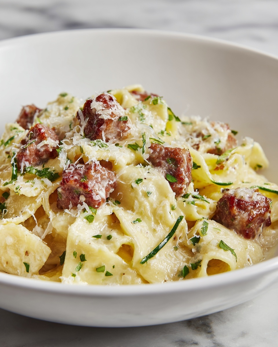 Creamy Italian Sausage Fettuccine Recipe - Recipe Image