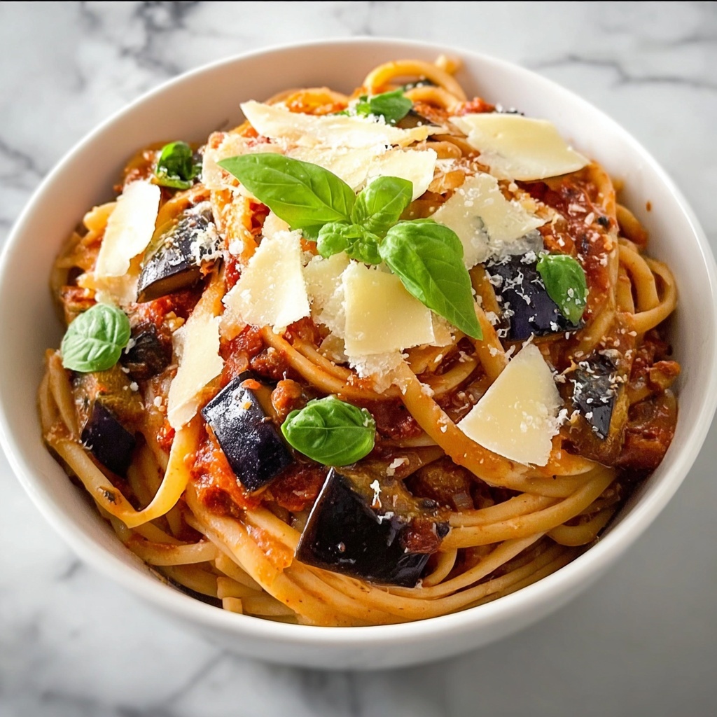 Eggplant Pasta Delight: Taste the Mediterranean Magic Today Recipe - Recipe Image
