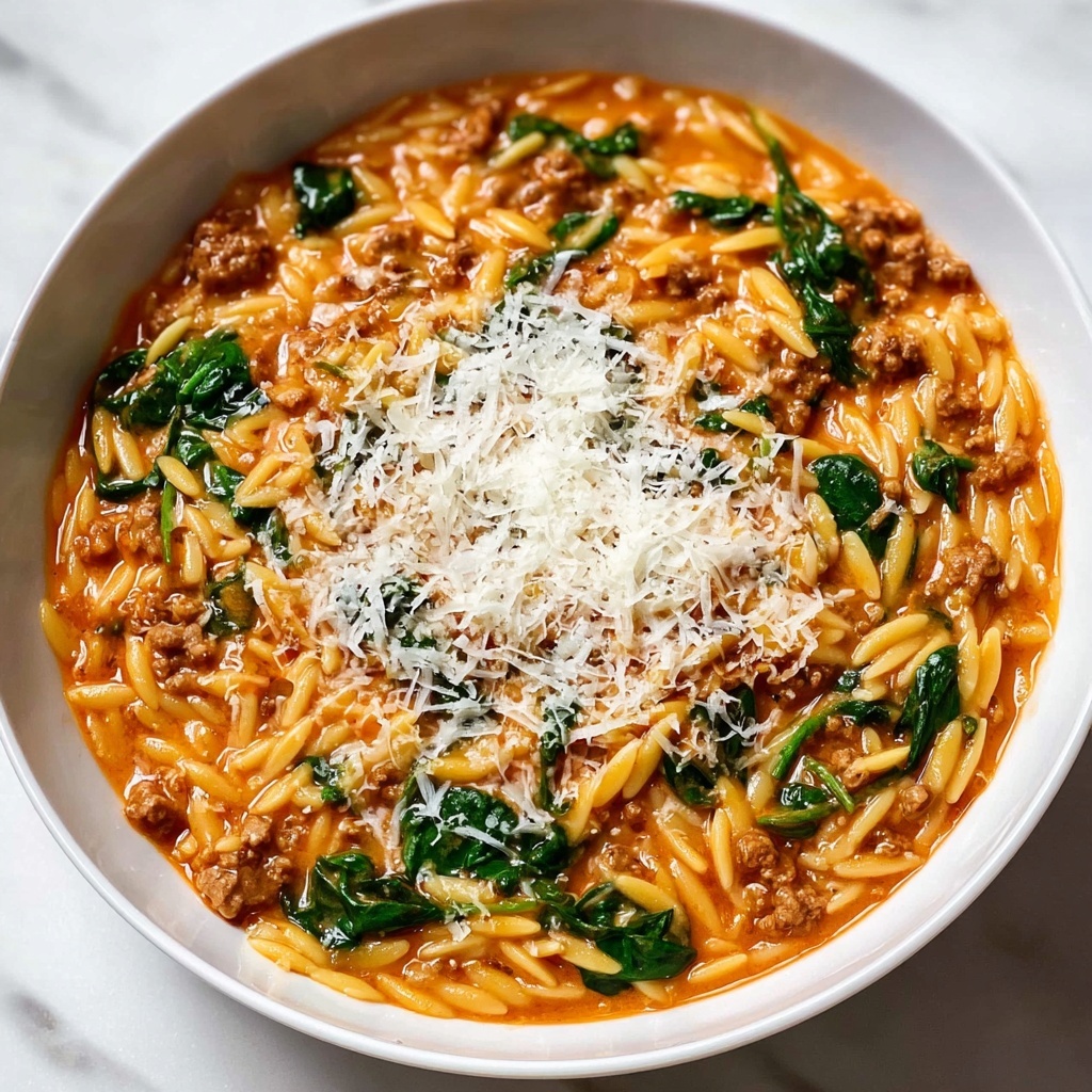 Ground Beef Orzo with Tomato Cream Sauce Recipe - Recipe Image
