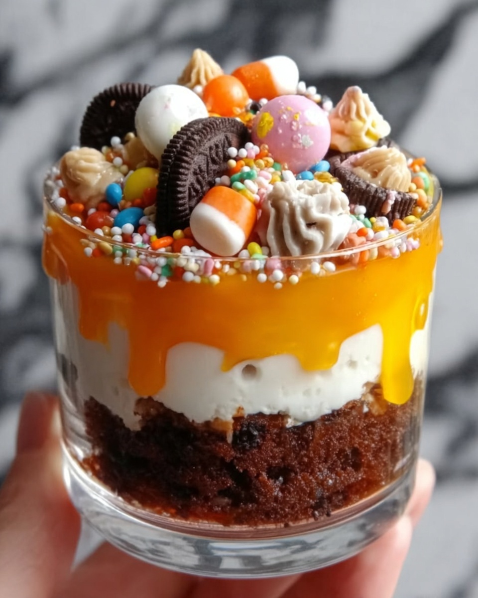 Halloween Chocolate Cake Trifle with Gummy Eyes and Brain Decorations Recipe - Recipe Image