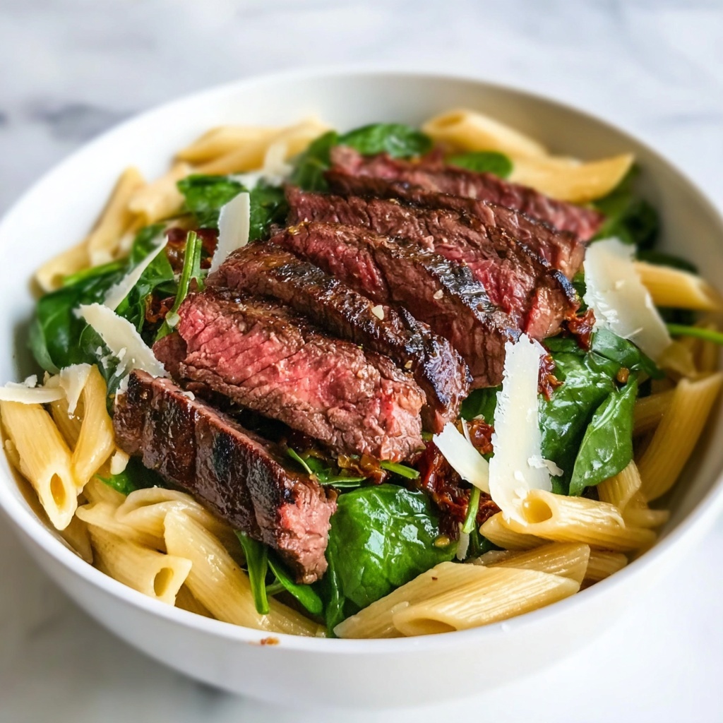 Steak Pasta with Creamy Garlic Sauce Recipe - Recipe Image