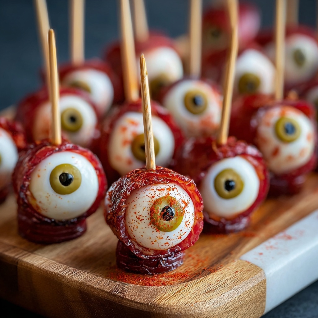 Creepy-Cute Skewered Beef Salami Eyeballs Recipe - Recipe Image