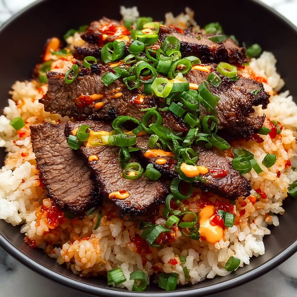 Korean BBQ Steak Rice Bowls with Spicy Cream Sauce Recipe - Recipe Image