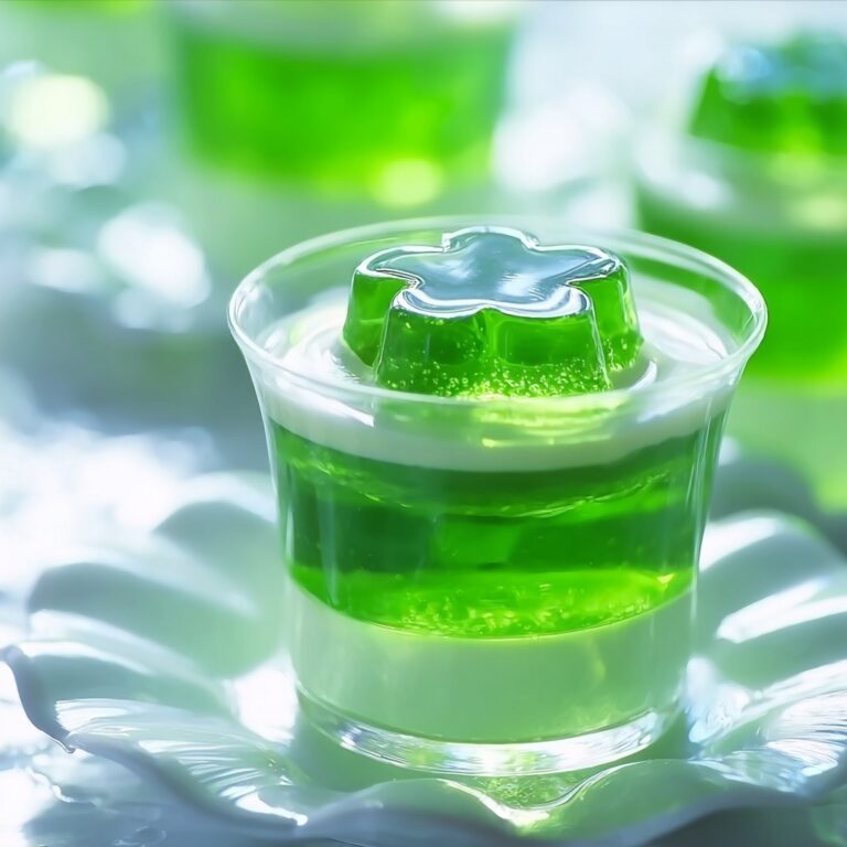 Green Jello Shots with Whipped Cream and Shamrock Candies Recipe