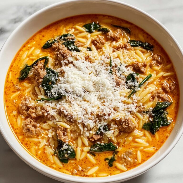 Ground Beef Orzo with Tomato Cream Sauce Recipe