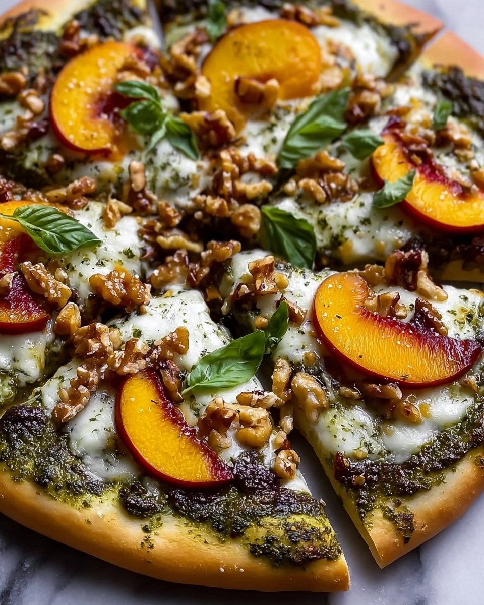 Toasted Walnut Pesto and Caramelized Nectarine Pizza with Spicy Balsamic Drizzle Recipe - Recipe Image