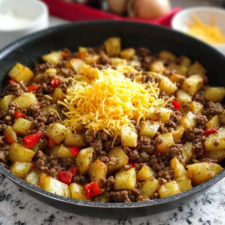 Cheesy One Pan Meat Potatoes Recipe