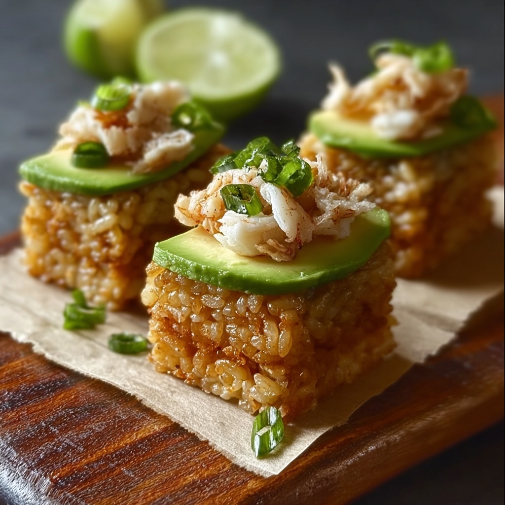 Crispy Rice with Spicy Crab and Avocado: Epic Flavor Fusion Recipe - Recipe Image